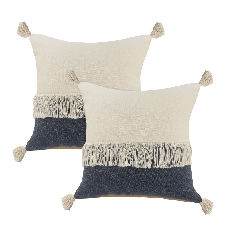  Coussin décoratif à pampilles, Indigo vintage