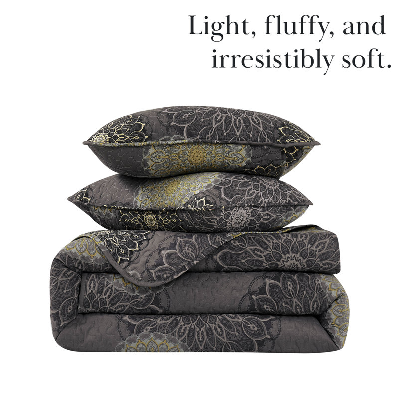 Ensemble de courtepointe en microfibre 6 pièces Midnight Floral Collection par Southshore Fine Linens, Noir