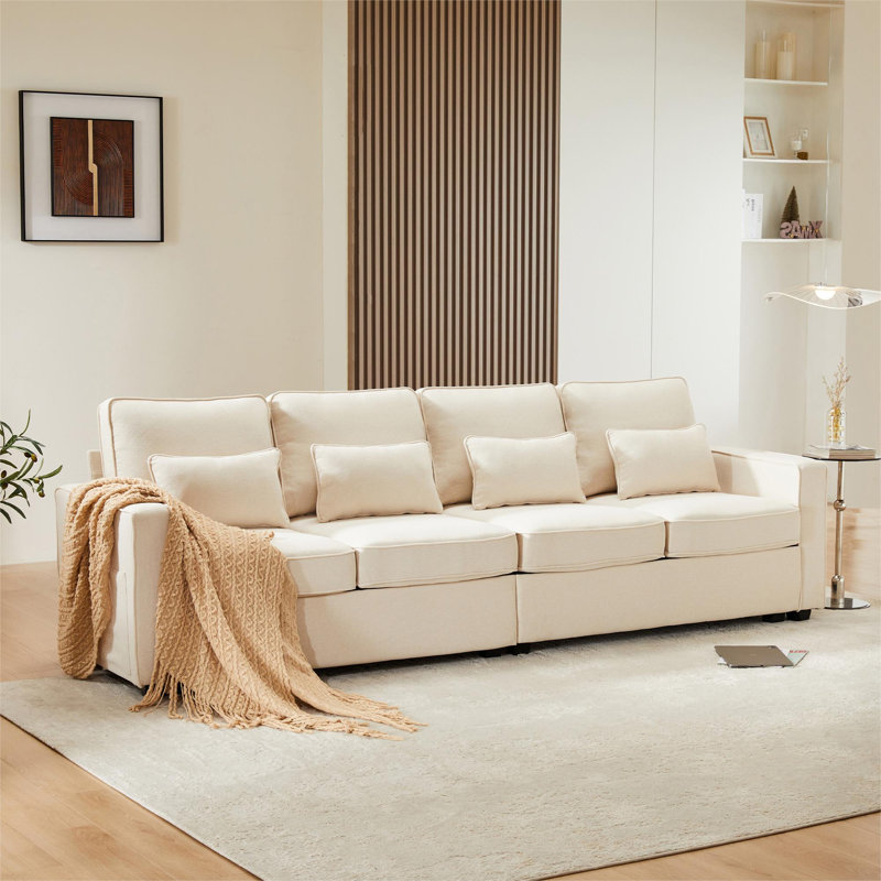 Bobi 4 Seater Linen Sofa & Chaise, Beige