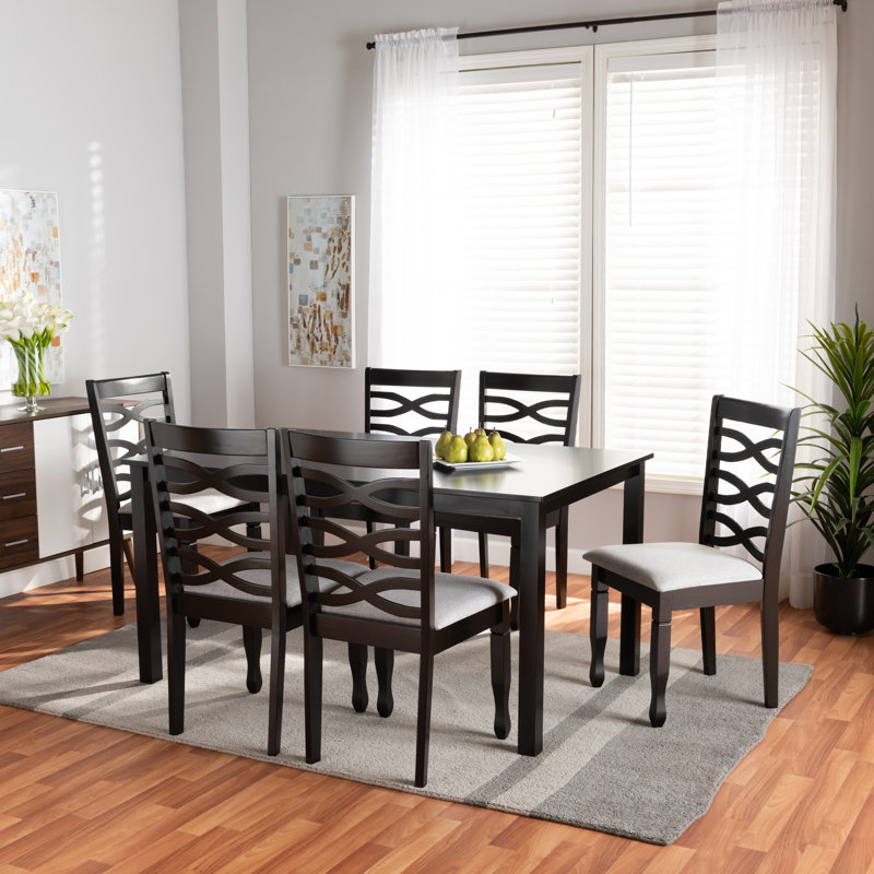 6 - Person Four Leg Dining Set, Dark Brown/Gray