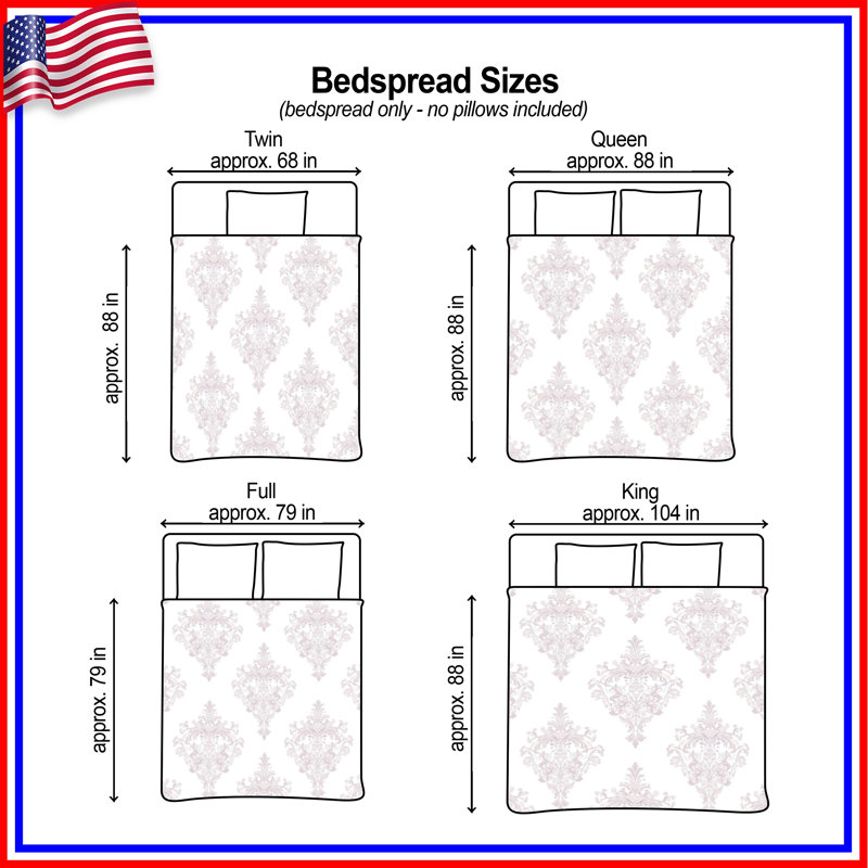 Ornate Damask Pattern Quilted Bedspread All Sizes, Twin