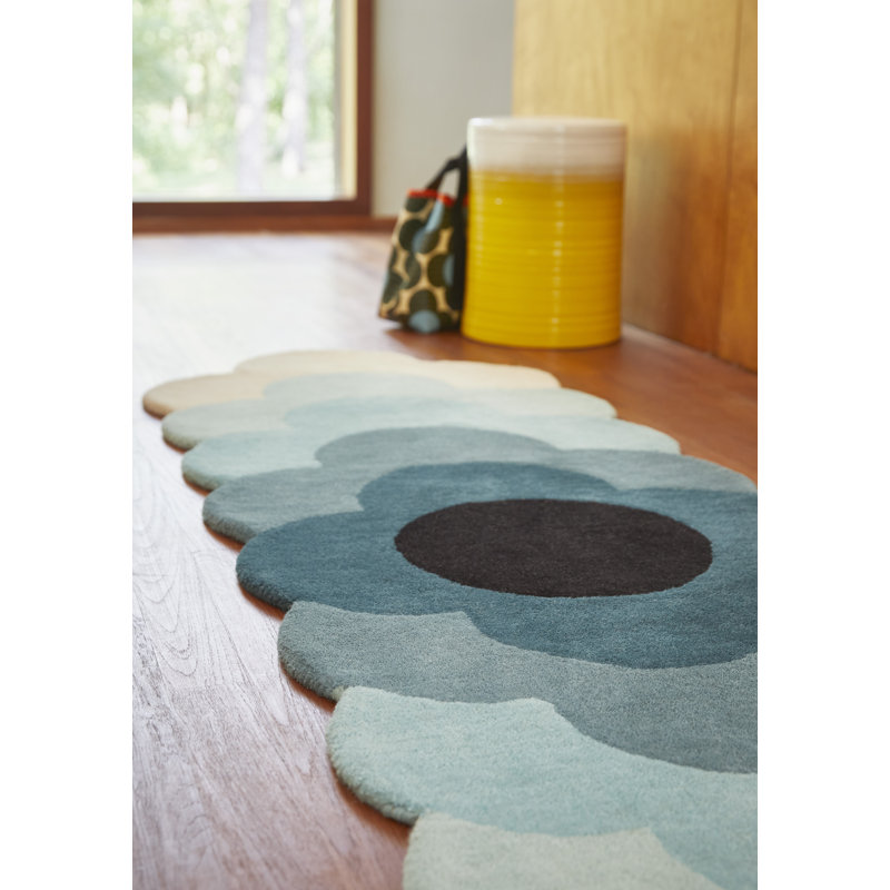 Wool Floral Area Rug in Teal/Cream/Black, Novelty 2' x 7'6"