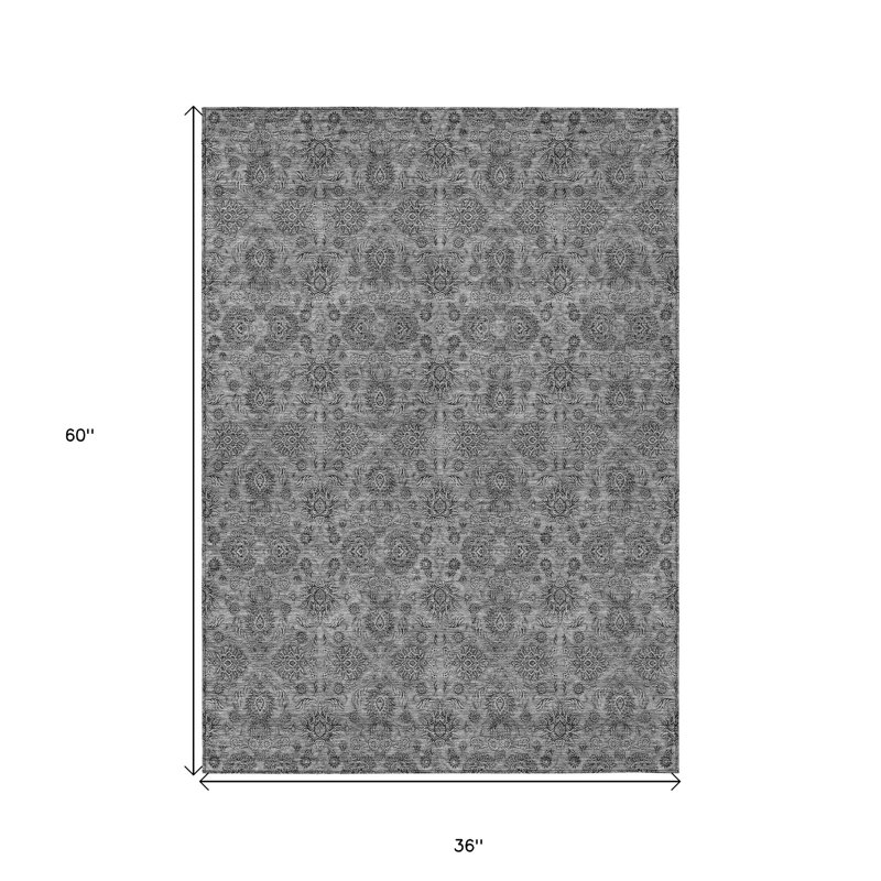 Tapis intérieur lavable floral gris argenté 3 pi x 5 pi