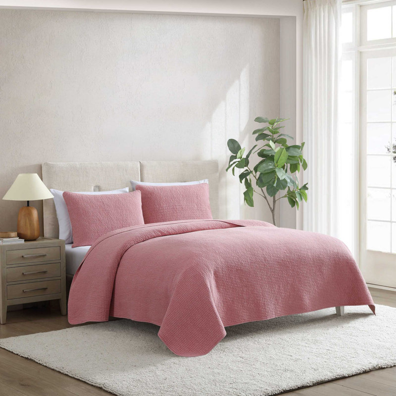 Ensemble de courtepointe réversible en coton rose Nautica, Courtepointe pour lit simple + 1 taie décorative , Rose