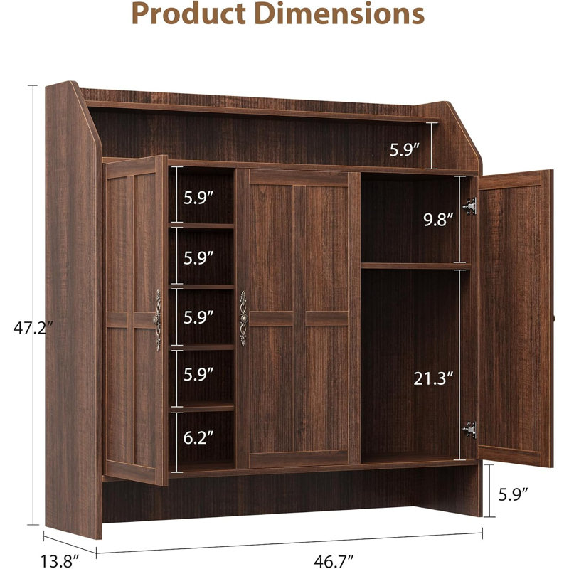 Armoire de rangement pour chaussures Farmhouse, H 47,2 po x l 46,7 po x P 13,8 po, Brun