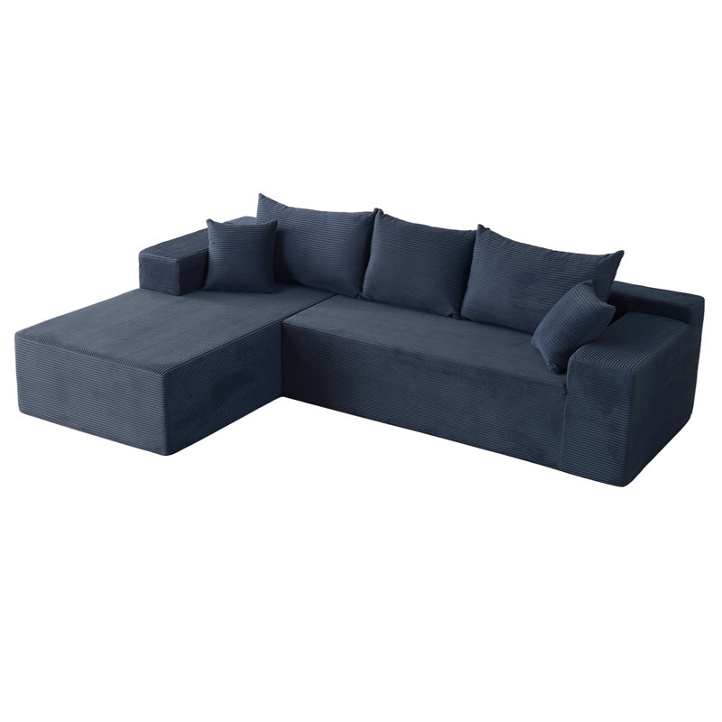 2 - Piece No Assembly Required Upholstered Sectional, Free Combination Cloud Sofa with L-Shape Chaise, Blue