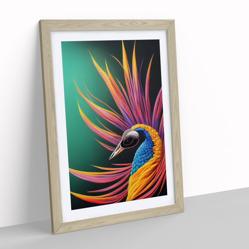 Bold Peacock No.5 - Single Picture Frame Print, Oak, 64cm H x 46cm W x 2cm D