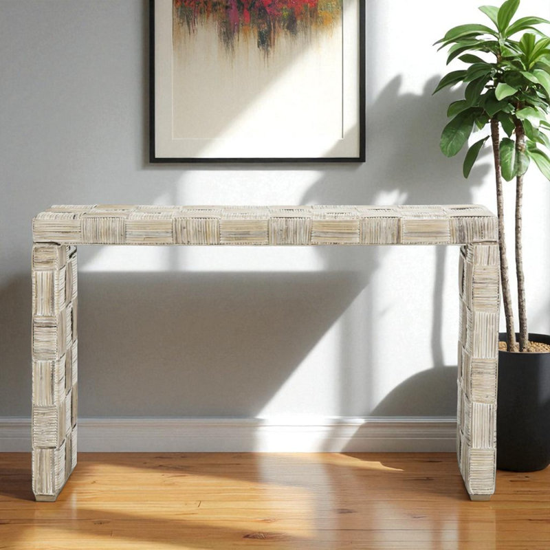 Moronta 54" Console Table – Rattan Frame with Whitewashed Mango Wood Finish Table for Home & Office