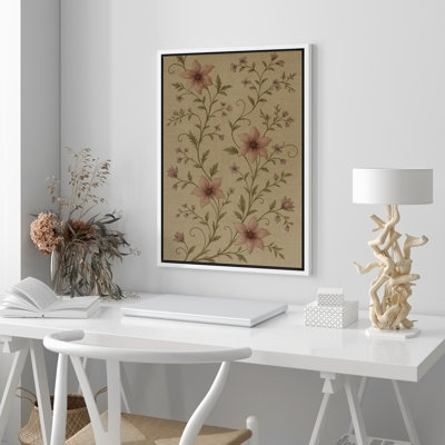Vintage Floral Botanical Fabric-Style Cottagecore Decor - Framed Canvas Wall Art Print