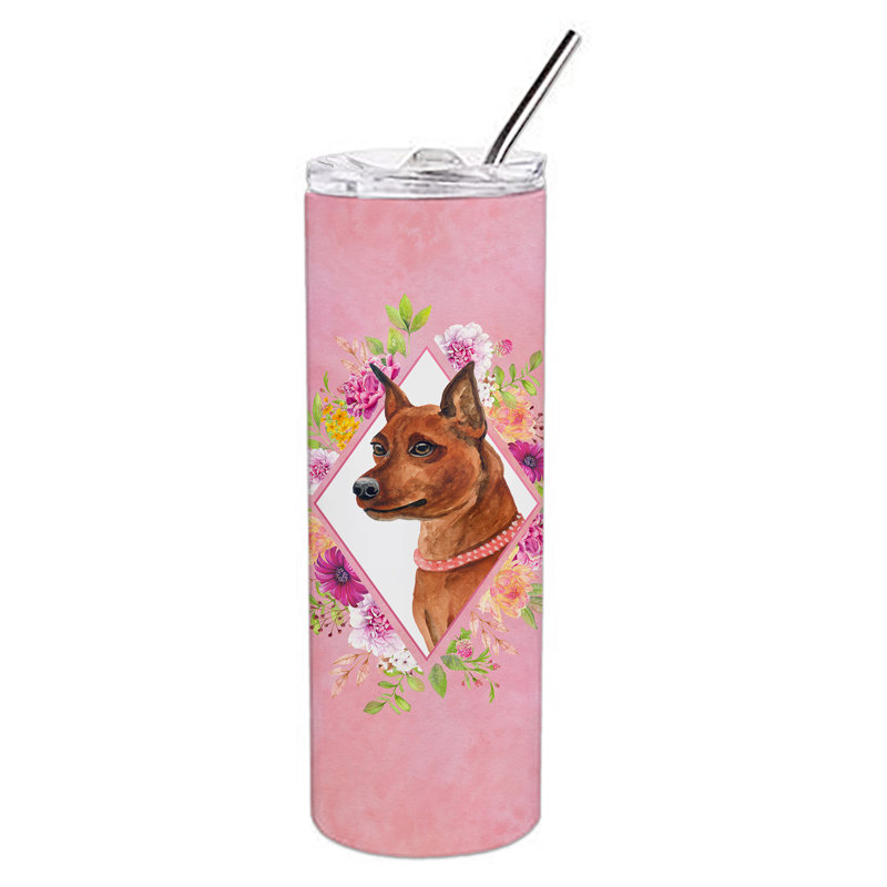 20oz. Stainless Steel Double Wall Glass, Beige Chihuahua, Pink