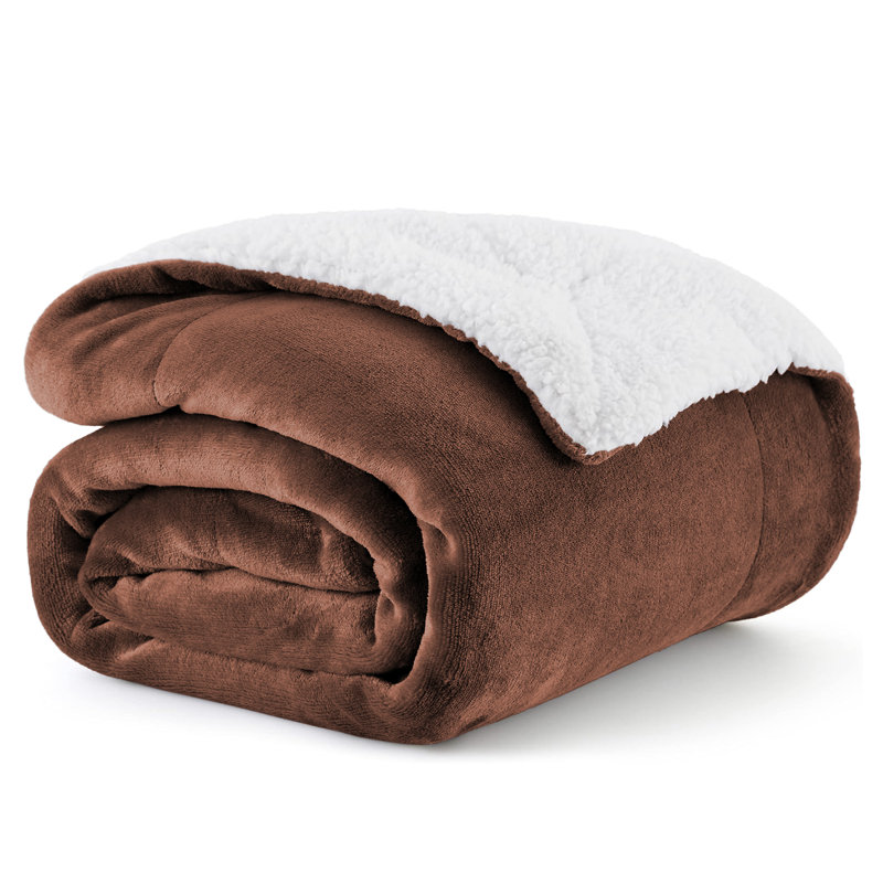 Sanborn Soft Reversible Sherpa Fleece Fur Thick Blanket Throw, 130cm x 150cm, Coffee