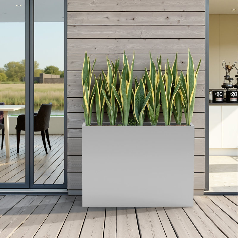 Jardinières rectangulaires en métal pour plantes d'extérieur, Gris, H 28 po x l 36 po x P 9 po