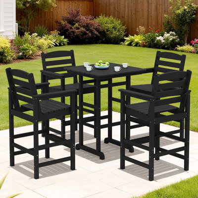 5 Piece Patio Bar Set Black, 1 Table, 4 Chair by Arlmont & Co.