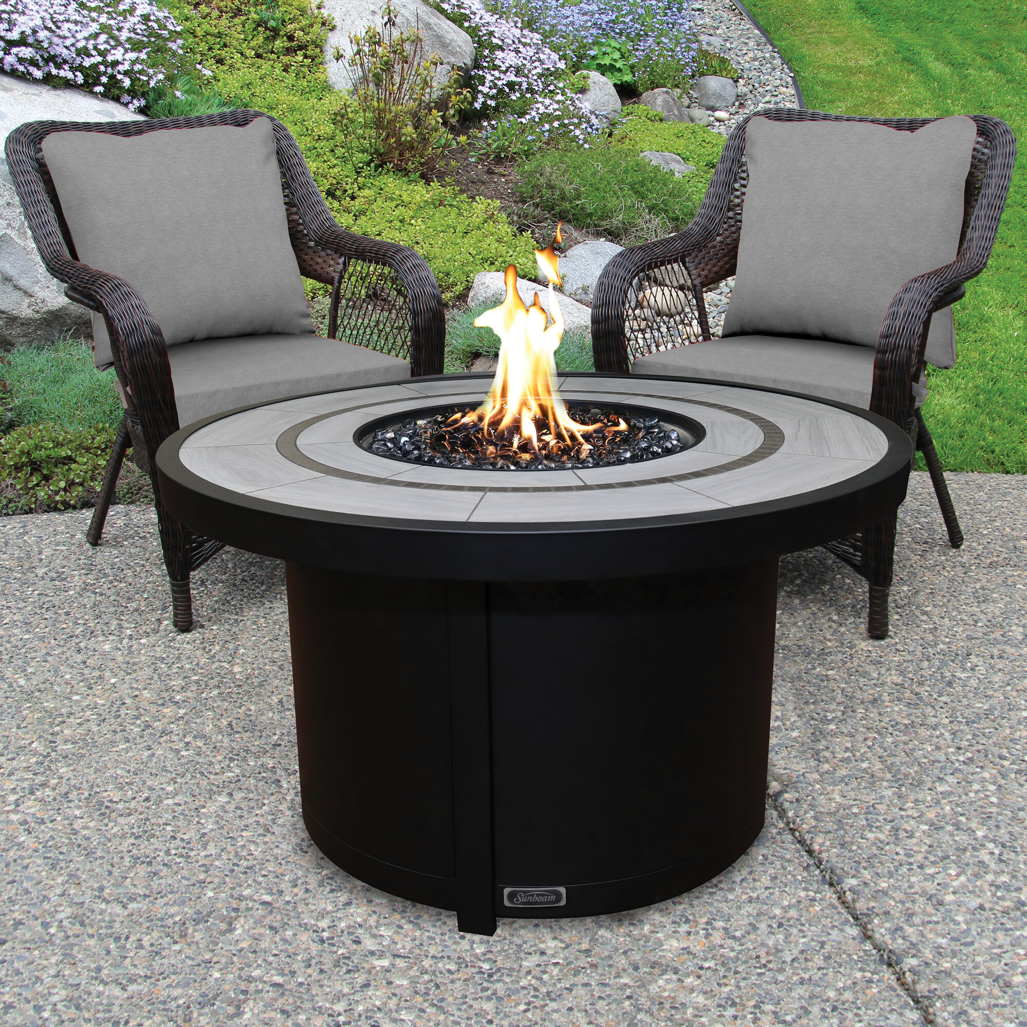 Sunbeam Round Ceramic Top Aluminum Propane/Natural Gas Fire table