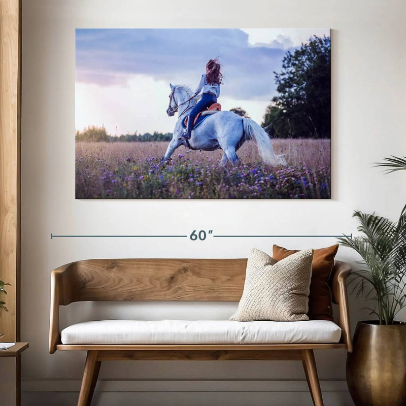 Fille Mehar à cheval, H 34 po x l 51 po