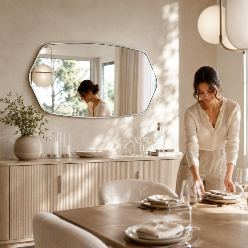 Miroir de salle de bain Siciliano, Nickel brossé