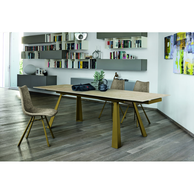 Kelli Glass Top Metal Base Dining Table, 75cm H x 180cm L x 90cm W, Earth