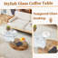 Table basse contemporaine à double couche artistique - marbre blanc et collage de grain de bois, plusieurs couleurs disponibles. Autocollant de panneau de densité, verre renforcé,