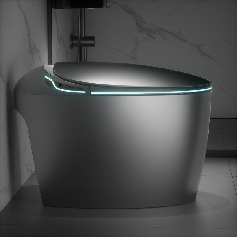 Yingze Luxury Smart Toilet with Bidet, Elongated One-Piece Toilet with Auto Flush, Heated Seat & Dryer, LED Night Light, Side Button & Remote Control, 1.28 GPF