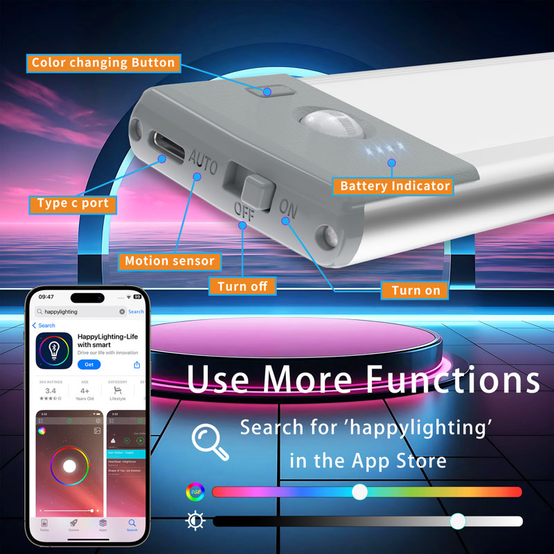 Lepotec 2Pcs 10Inch Rgb Smart Led Night Lights,Wireless 8colors App Remote Control Wall Light