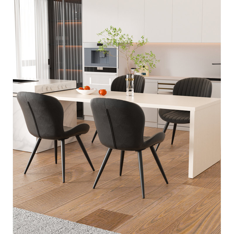 Upholstered Dining Chairs in Scandinavian Style, Black Faux Leather, 2