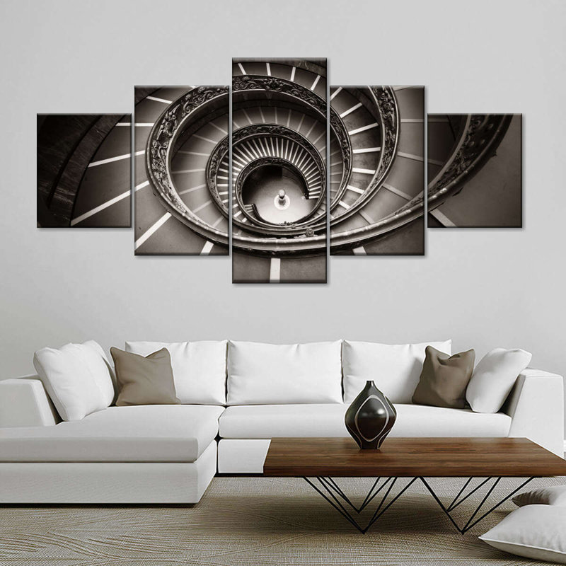 Reproduction d'art sur toile, escalier en colimaçon, 5 pièces, H 34 po x l 74 po x P 1,25 po