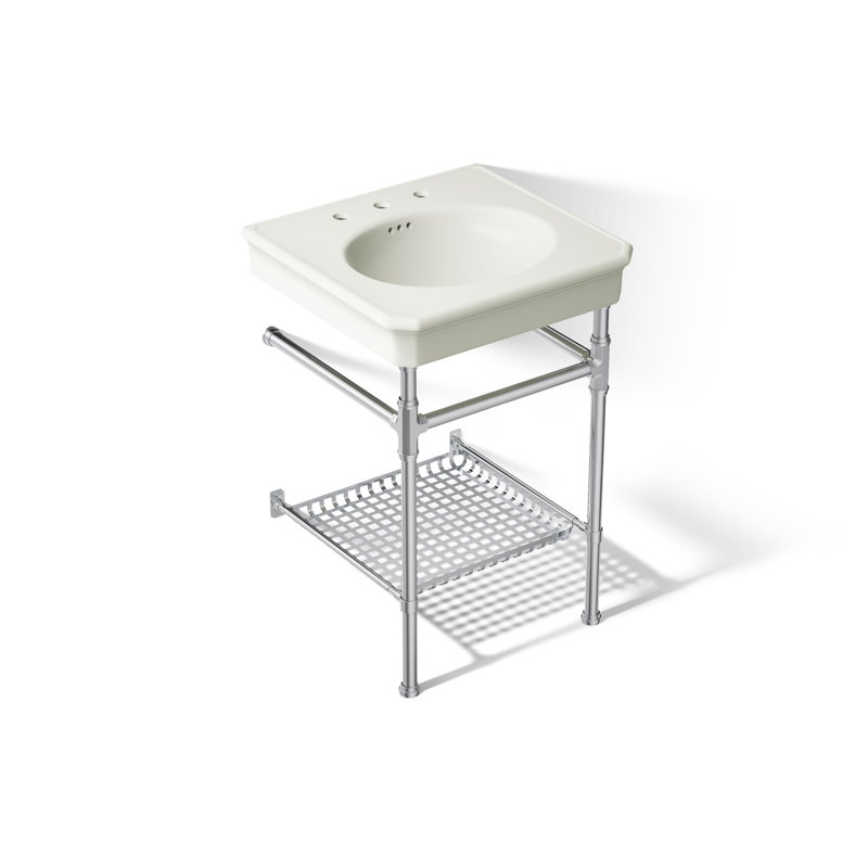 Claude by Studio McGee 24" Rectangular Console Table Bathroom Sink, Dune/Polished Chrome, Widespread Faucet