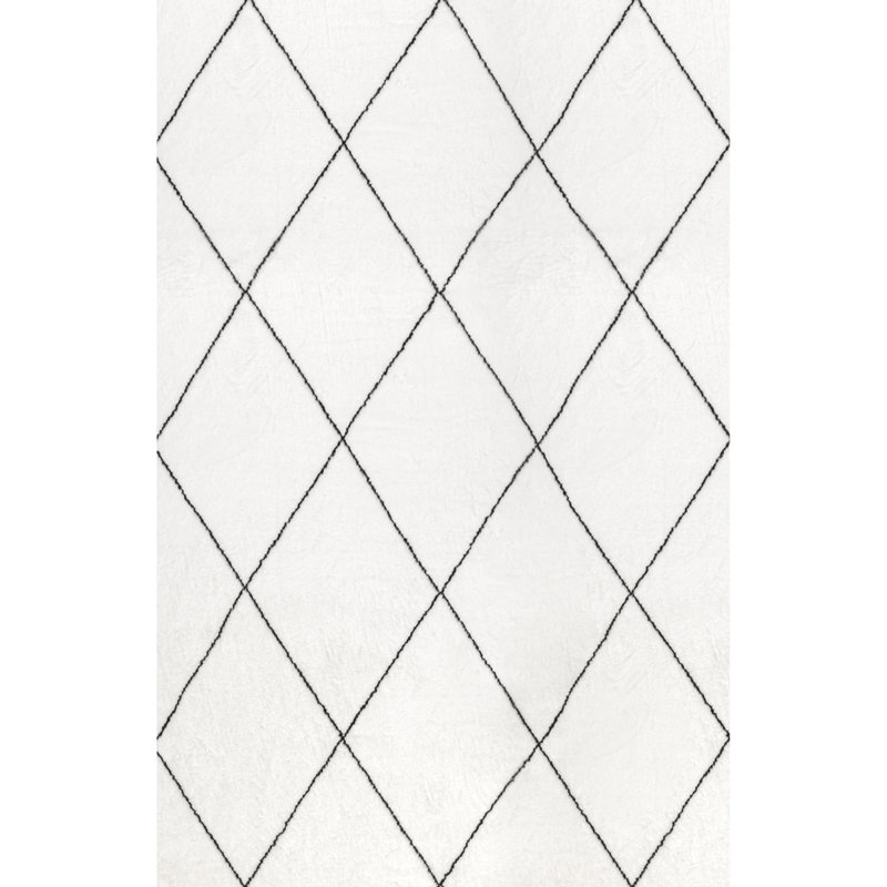 Tapis ivoire à poils longs Addy Trellis, Rectangle de 5 pi x 8 pi