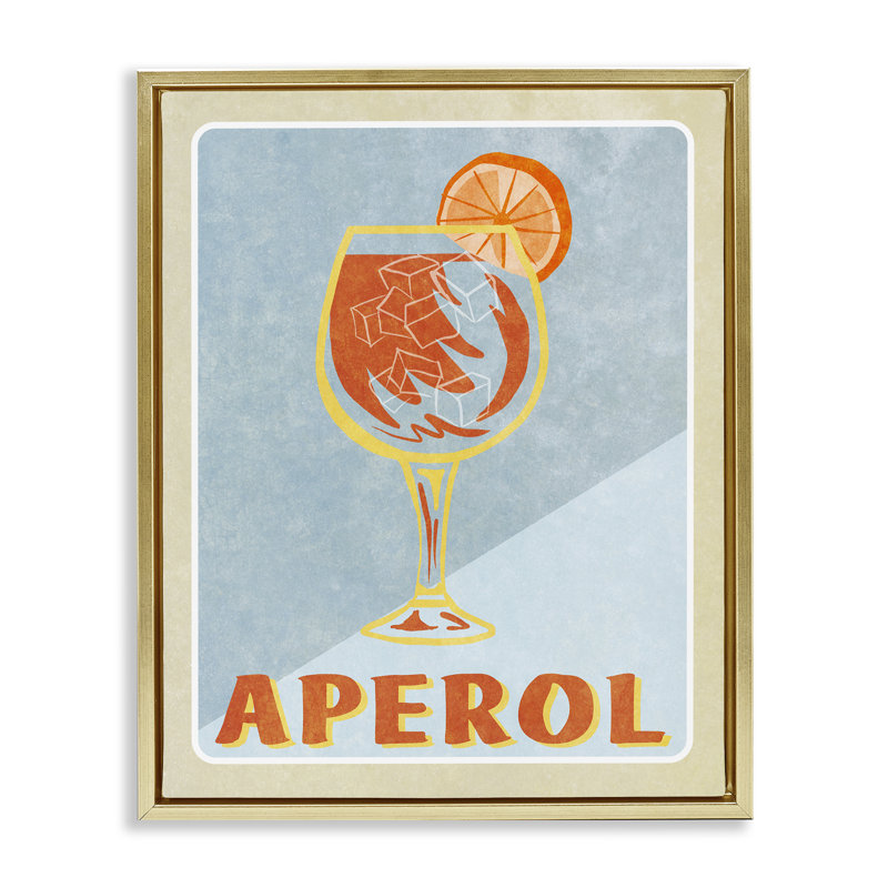Cadre flottant rétro Aperol Spirz, design par Elizabeth Medley, H 21 po x l 17 po, Cadre flottant métallique doré
