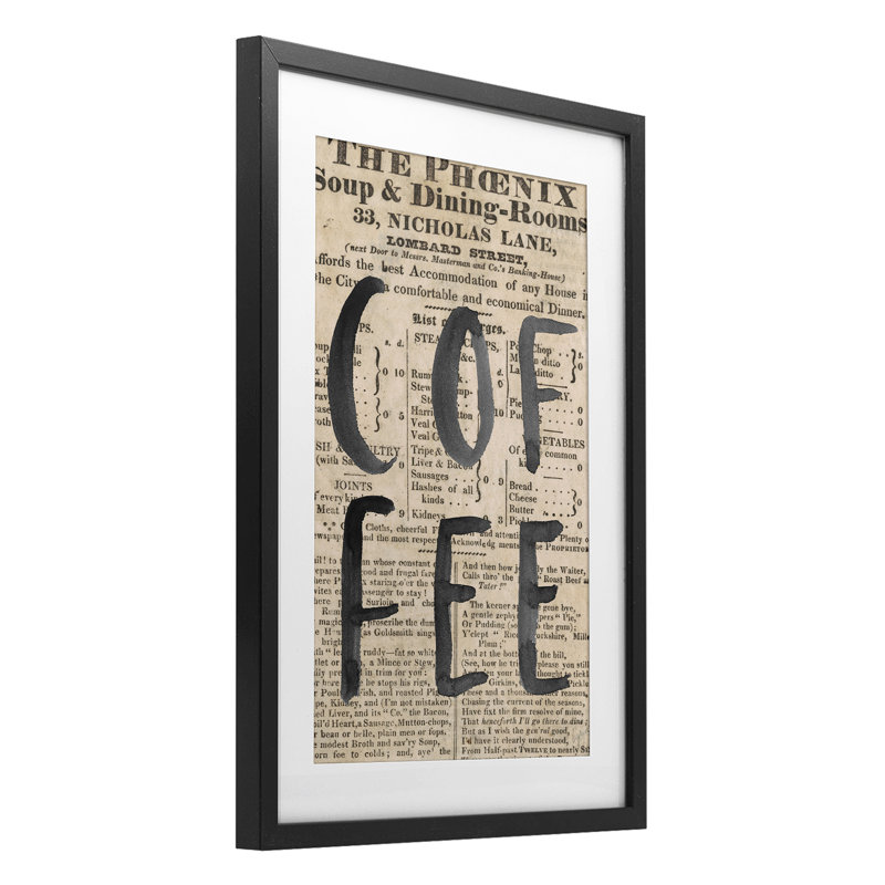 «Vintage Coffee», impression sous verre encadrée par Lucille Price, H 23 po x l 17 po, Cadre noir minuit