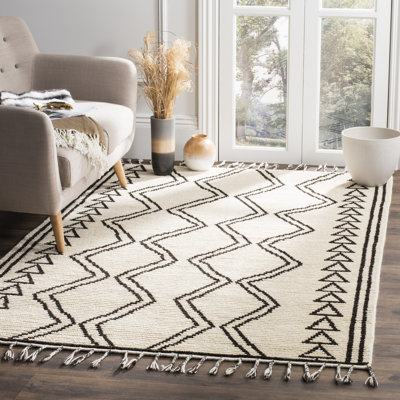 Tapis géométrique en laine / coton noué à la main Alimatou