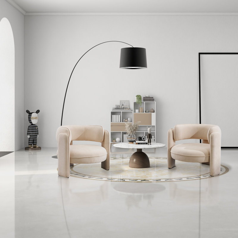 Fauteuil demi-tonneau rembourré 3 pieds Aylia, Velours beige