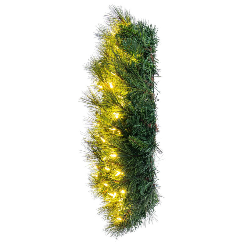 Brighton Pine Artificial Wreath with 100 Warm White LED Mini Lights, 30" H x 30" W x 30" D