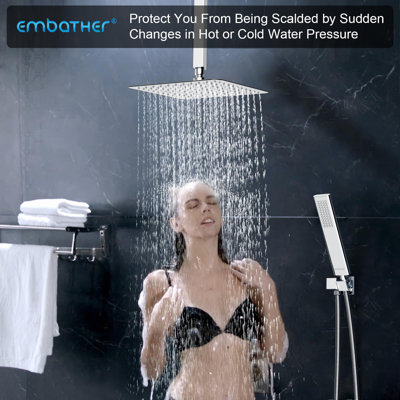 Polished Chrome Shower Faucets Sets Complete With 12 Inch Rain Shower Head
