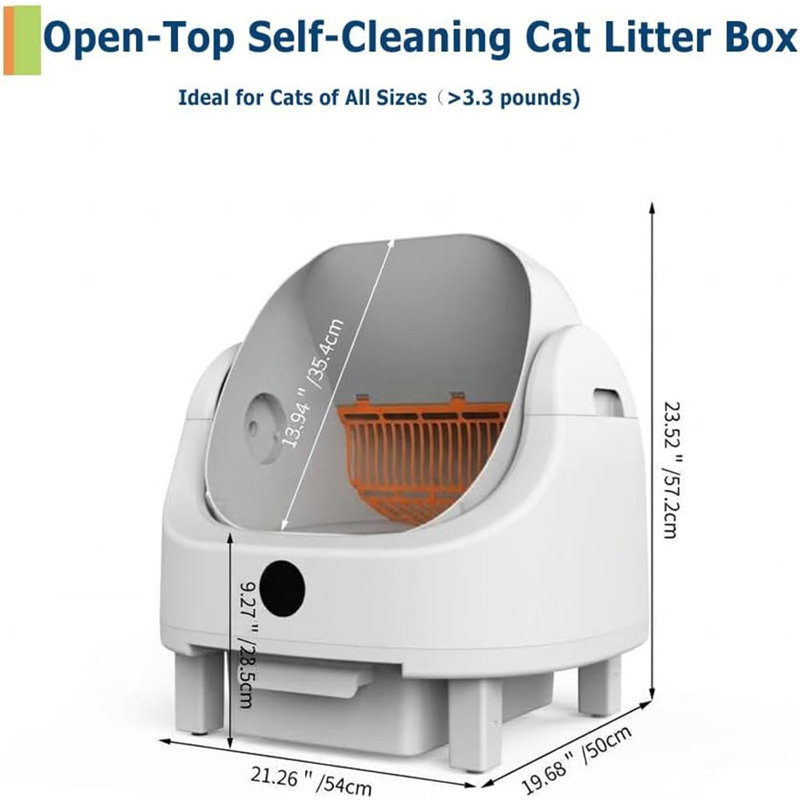 Bac à litière autonettoyant automatique avec contrôle de l'application, bac à litière électrique pour chat à couvercle ouvert, poubelle scellée de 9 L, surveillance intelligente, fonctionnement silencieux pour les maisons multi-chats