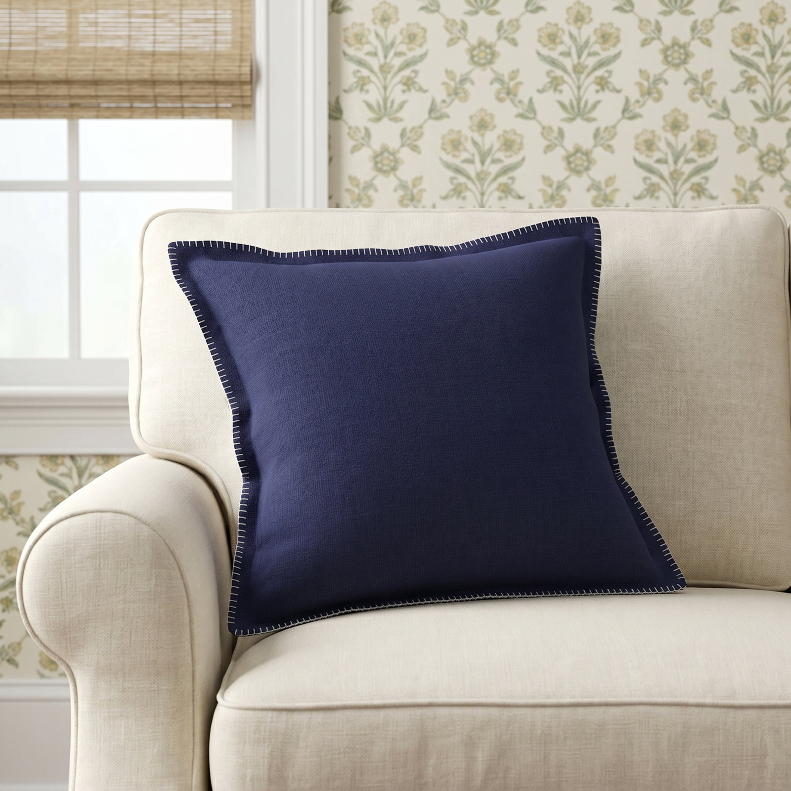 Ivara 20" x 20" Cotton Throw Pillow, Navy Blue