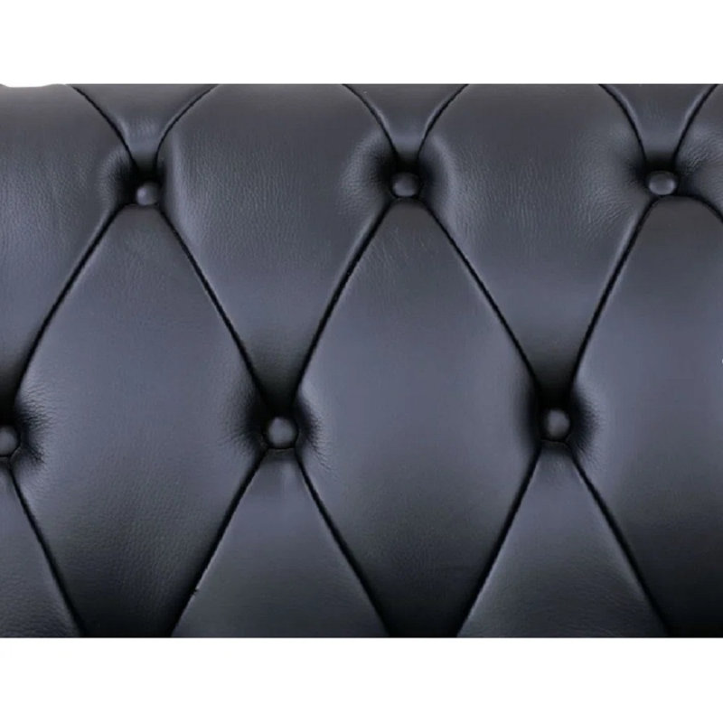 Canapé modulaire en cuir de vache 138 po Chesterfield, Cuir véritable noir