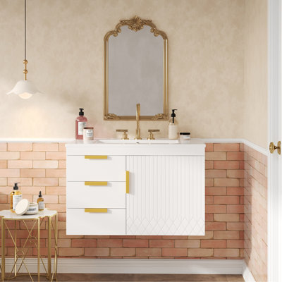 Armoire de salle de bain murale 30 "avec lavabo en céramique, armoire de salle de bain avec porte à fermeture en douceur et tiroirs, meuble-lavabo moderne avec lavabo