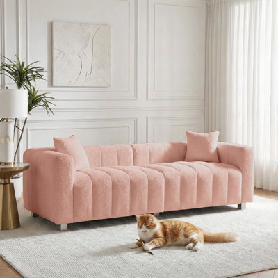 83.4" Mid-Century Sofa Couch, 3 Seater Sofa With Two Pillows