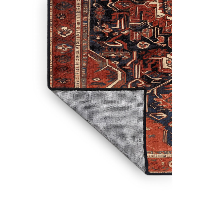 Tapis persan noir lavable à la machine, Carré 7 pi