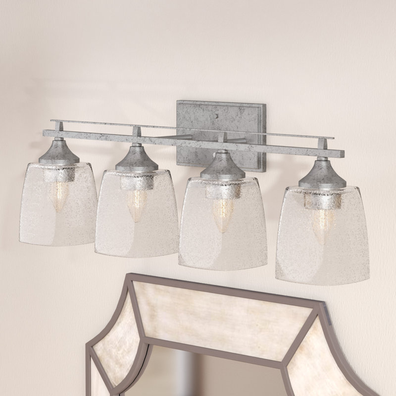 Uptowne 4 Light Bath Bar Shown In Aged Silver Finish With 4.5” Square Clear Bubble Glass