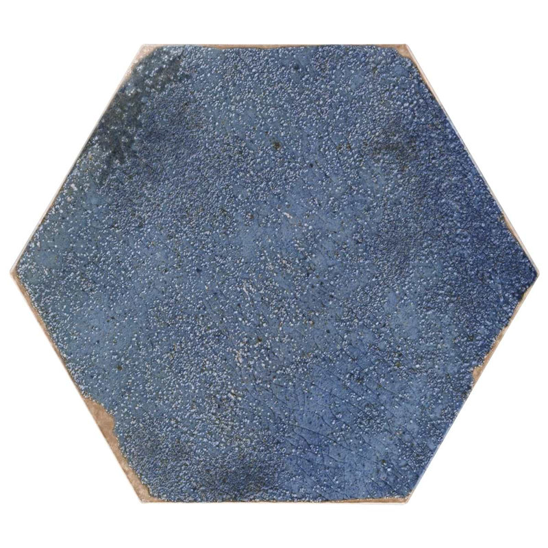 Kalay 9" Hexagon Polished Porcelain Tile, Blue