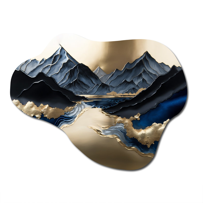 Golden Mountains And River - Sculpture murale asymétrique en métal en forme de nuage, H 27 po x l 35 po x P 1 po