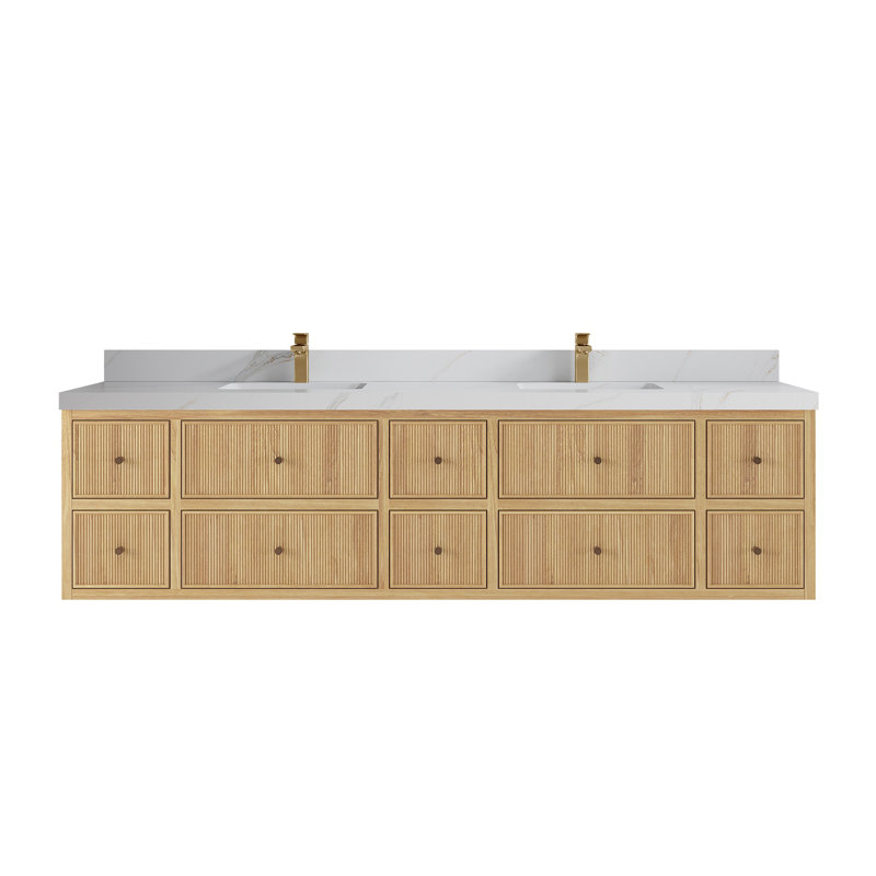 Teck flottant uni de 84 po Sonoma X P 22 po De meuble-lavabo double D Quartz, Sienne Calacatta