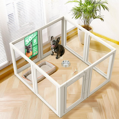 FXW AuraSpace Acrylic Indoor Dog Playpen for Small and Medium Dogs, 30 Inch, 8 Panels, White