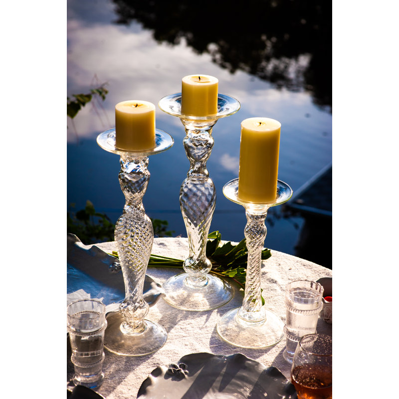 Large Clear Glass Pillar Candlestick Holder