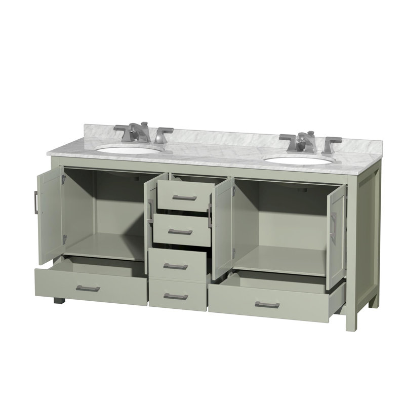 Sheffield 72" Double Bathroom Vanity Set, Light Green, Brushed Nickel