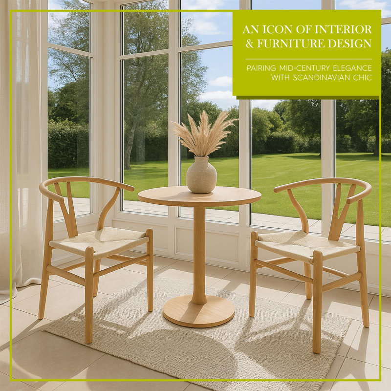 Nicholas Winter Scandi Danish Style Solid Wood Dining Chairs, Brown/Natural, 2
