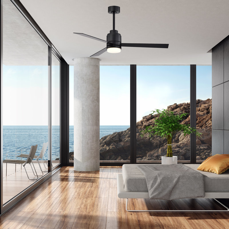 Chandrika 52" 3 - Blade LED Modern Indoor Standard Ceiling Fan with Light and Remote Control, Black