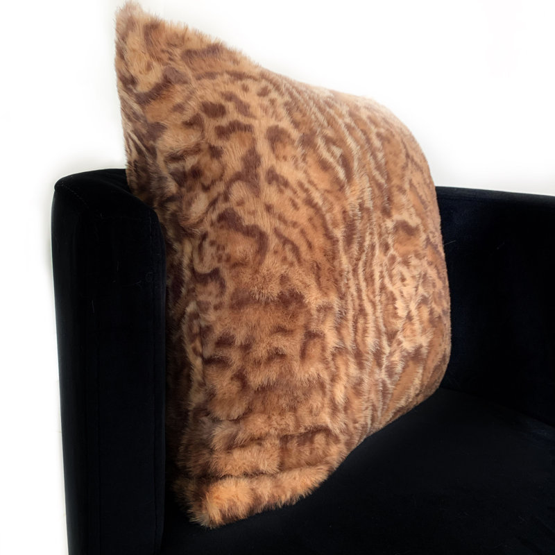 Jungle Cat Faux Fur Animal Print Pillow, 16" x 16"